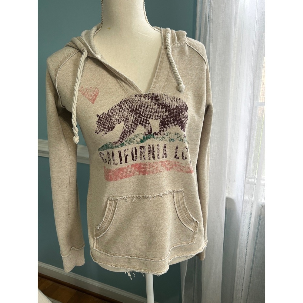 Billabong California Love Bear Graphic Pullover Hoodie Tan Heather Medium surf
